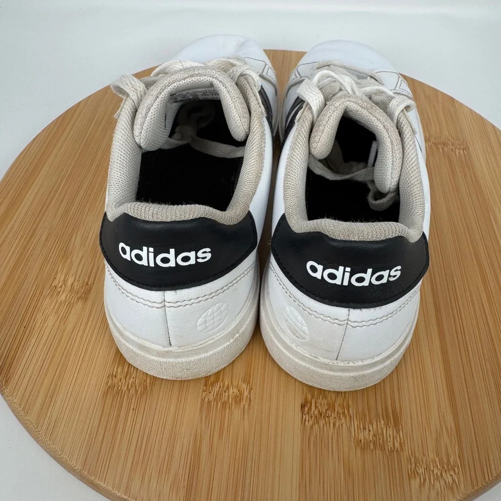 Adidas Grand Court Shoes White‎ Black Stripes Lace Up Sneakers US 4 UK 3.5